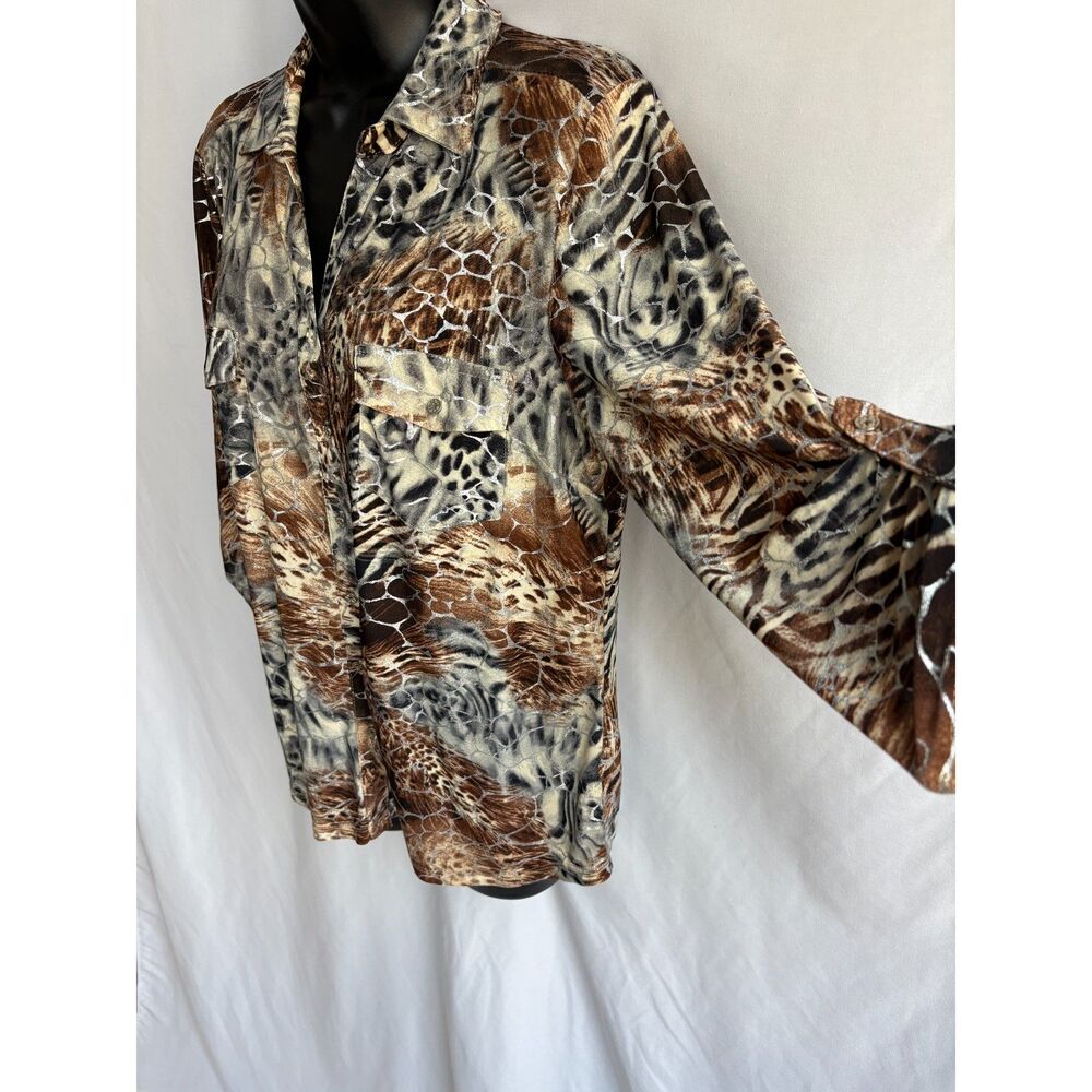 Emily Daniels Leopard Print Silver Button Down To… - image 3
